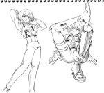  2boys 302 ascot ass graphite_(medium) greyscale highres legs_up lio_fotia male_focus monochrome multiple_boys pants promare sidelocks suspenders tight tight_pants traditional_media 