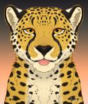  2022 amber_eyes ambiguous_gender blep cheetah digital_media_(artwork) felid feline fur gradient_background looking_at_viewer mammal rogueliger simple_background spots spotted_body spotted_fur tongue tongue_out whiskers 