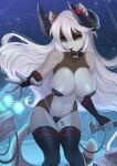  5_fingers anthro breasts detailed_background eyebrows eyelashes felid feline female fingers hair hi_res horn mammal midriff navel night outside sky solo sorafoxyteils star starry_sky white_hair 