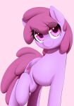 berry_punch_(mlp) earth_pony equid equine eyelashes female feral friendship_is_magic hair hasbro hi_res hooves horse mammal my_little_pony pink_background pony purple_body purple_eyes purple_hair purple_tail raised_hoof simple_background smile solo thebatfang 