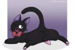  accessory animal_genitalia animal_penis balls black_body black_fur bow cloudeonn digital_media_(artwork) domestic_cat erection felid feline felis feral fur genitals ghibli hi_res jiji_(kds) kiki&#039;s_delivery_service male mammal nude open_mouth penis ribbons simple_background solo whiskers 