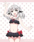  1girl absurdres bangs black_swimsuit black_wings chiem chiem_(vtuber) cowboy_shot eyebrows_visible_through_hair feathered_wings fingernails grey_eyes hairband highres indie_virtual_youtuber open_mouth ribbon_trim silver_hair solo swimsuit virtual_youtuber wings 