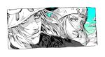  2boys beanie close-up gyro_zeppeli halftone hat horseshoe_ornament johnny_joestar jojo_no_kimyou_na_bouken lips long_hair male_focus multiple_boys nitako partially_colored sky steel_ball_run 