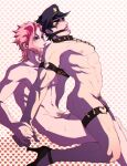  2boys anal arm_grab ball_gag bdsm black_hair blush bondage bound boy_on_top chain chain_leash cock_ring collar completely_nude drooling flaccid gag green_eyes hat high_heels holding_another&#039;s_wrist jojo_no_kimyou_na_bouken kakyoin_noriaki kujo_jotaro leash leg_belt less_end male_focus multiple_boys nude penis pink_hair reverse_cowgirl_position sex sex_from_behind sex_toy spiked_collar spikes spreader_bar stardust_crusaders straddling yaoi 