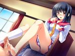  1boy 1girl barefoot censored feet footjob game_cg glasses indoors open_mouth penis school_uniform soles toes 