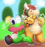  andromorph bowser duo gesture gynomorph hi_res intersex intersex/male male male/male mario_bros nintendo onechan v_sign yoshi yoshi_(character) 