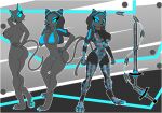  absurd_res anthro armor at&#039;harka_(jackwolf) bikini blue_claws blue_eyes breasts claws clothing felid female hi_res hoodie mammal melee_weapon model_sheet nipples nude pantherine science_fiction solo swimwear sword topwear wallyroo weapon whip_sword 