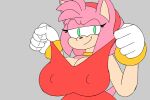  amy_rose animated anthro big_breasts blinking bouncing_breasts breasts clothing eulipotyphlan female flashing grey_background hedgehog huge_breasts looking_at_viewer mammal moxydamon nipple_outline sega short_playtime simple_background smile smirk solo sonic_the_hedgehog_(series) undressing 