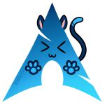  &gt;w&lt; 1:1 alpha_channel ambiguous_gender arch_linux colored digital_media_(artwork) domestic_cat ears_up felid feline felis firstletterj hi_res linux logo logo_parody mammal markings operating_system pawpads paws raised_tail signature simple_background software_logo solo tail_markings text transparent_background watermark 