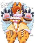  absurd_res anthro big_breasts breasts canid canine cleavage clothed clothing female hair hair_over_eye hi_res jhenightfox julie_(jhenightfox) legwear mammal one_eye_obstructed orange_hair solo thick_thighs thigh_highs 