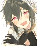  1boy androgynous black_hair blush crying fangs kuzuvine looking_at_viewer lord_of_heroes nine_(lord_of_heroes) otoko_no_ko pale_skin pink_eyes pointy_ears tearing_up tears 