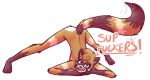  anthro ass_up butt butt_heart female fur hi_res jack-o&#039;_pose looking_at_viewer mammal multicolored_body multicolored_fur nude pose presenting presenting_hindquarters procyonid raccoon ray_(solarlewds) simple_background smile solarlewds solo spread_legs spreading text 