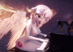  3d_(artwork) absurd_res anthro anthrofied areola cutie_mark digital_media_(artwork) ear_piercing equid equine friendship_is_magic green_eyes hasbro hevexy hi_res horn huge_filesize keyboard_instrument mammal musical_instrument my_little_pony nipples nude piano piercing playing_music playing_piano sitting sweetie_belle_(mlp) winged_unicorn wings 