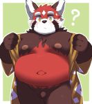 2022 ? ailurid anthro belly black_nose blush brown_body flaccid genitals hi_res humanoid_genitalia humanoid_hands humanoid_penis kemono lifewonders male mammal moobs navel nipples overweight overweight_male penis ptcmtr red_body red_panda small_penis solo tokyo_afterschool_summoners video_games young zhurong_(tas) 