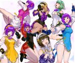  1girl alternate_color asamiya_athena blonde_hair breasts brown_hair dress fingerless_gloves gloves green_hair hairband highres oni_gini purple_hair short_dress the_king_of_fighters the_king_of_fighters_xv 