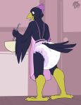 anthro apron apron_only avian bird butt clothing cooking corvid cuddlehooves diaper gambit_(the_corvid) hi_res kitchen male mostly_nude oscine passerine solo 