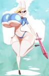  adventure_time angstrom big_breasts bimbofication blonde_hair breasts cartoon_network clothed clothing doll eyewear female fionna_the_human hair hi_res huge_breasts knick_knack melee_weapon skimpy solo sunglasses sword weapon 