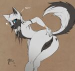  anthro anus bent_over breasts canid canine female fur genitals hair hi_res looking_at_viewer mammal naomi_(qew123) nipple_piercing nipples nude open_mouth piercing presenting pussy qew123 simple_background smile solo spreading white_body white_fur 