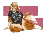  2022 ahegao anthro big_breasts bodily_fluids breasts canid canine canis clothed clothing cum cum_on_clothing domestic_dog eye_roll fangs female fur genital_fluids hi_res huge_breasts looking_pleasured mammal mature_female milkboners open_mouth open_smile simple_background smile solo tail_motion tailwag teeth text text_on_clothing text_on_topwear thick_thighs topwear 