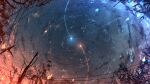  cloud commentary_request from_below highres meteor night no_humans original rune_xiao scenery shooting_star sky star_(sky) starry_sky 