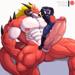  2022 abs absurd_res animal_genitalia anthro artist_name balls biceps big_muscles big_penis dragon duo e-zoid erection facial_markings frottage genital_slit genitals hair head_markings hi_res horn huge_muscles huge_penis humanoid humanoid_genitalia humanoid_on_anthro humanoid_penis machine macro magangz_(character) male male/male markings muscular muscular_anthro muscular_humanoid muscular_male navel nipple_piercing nipple_ring nipples non-mammal_nipples nude obliques patreon pecs penis penis_size_difference piercing quads robot robot_humanoid scalie sex signature simple_background sitting size_difference slit smile spikes spikes_(anatomy) standing teeth thick_penis vein veiny_penis wao_(e-zoid) white_background wingless_dragon 