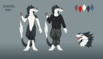  absurd_res anthro clothed clothing evgheshkafx fur fur_markings hi_res male markings model_sheet open_mouth raised_arm sergal simple_background solo standing tongue tongue_out 