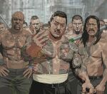  6+boys bald brock_lesnar character_request cigarette come_at_me_bro cross danny_trejo dark-skinned_male dark_skin dave_bautista gangster highres jason_momoa jewelry long_hair multiple_boys pipe real_life ring seung_eun_kim short_hair smoking tattoo terry_crews topless_male wwe yakuza 