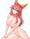  1girl absurdres animal_ear_fluff animal_ears breasts collarbone completely_nude eyebrows_visible_through_hair fate/extella fate/extella_link fate/extra fate/extra_ccc fate/grand_order fate_(series) fox_ears fox_girl fox_tail highres large_breasts long_hair looking_at_viewer navel nipples nude pink_hair pussy simple_background solo tail tamamo_(fate) tamamo_no_mae_(fate/extra) wasun96 white_background yellow_eyes 