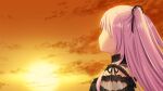  1girl bangs black_dress cloud commentary_request dress evening from_behind highres hololive long_hair pink_hair sky solo sunset two_side_up uruha_rushia virtual_youtuber yasuyuki 