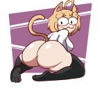  big_butt blonde_hair bottomless butt clothed clothing felid female footwear hair hi_res humanoid juicyman mammal neco-arc red_eyes smile solo thick_thighs topwear 