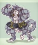  abs anthro barazoku belly biceps big_muscles blue_eyes bulge claws clothed clothing digital_media_(artwork) digitigrade dominant dragon dragontigerwolf flexing front_view fully_clothed grey_body grin growing growth growth_sequence happy hi_res huge_muscles hyper hyper_muscles kardukk kobold looking_at_viewer male multicolored_body muscular muscular_anthro muscular_male paws pecs pose reptile scalie sequence shaded smile solo spikes teeth tongue tongue_out two_tone_body two_tone_tail underwear white_body 