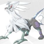  animal_focus bright_pupils claws closed_mouth commentary_request from_side grey_background grey_eyes highres katkichi looking_up no_humans one-hour_drawing_challenge pokemon pokemon_(creature) silvally solo standing white_pupils 