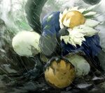  blue_eyes colored_sclera food fruit holding holding_food holding_fruit no_humans nyala_(nyala_766) outdoors passimian pokemon pokemon_(creature) rain solo yellow_sclera 