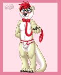  absurd_res aka_the_otter anthro blush bow_tie briefs bulge clothing detailed_bulge eyewear gaokun glasses hi_res leash lutrine male mammal mustelid solo solo_focus tighty_whities underwear white_clothing white_underwear 