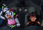  accessory age_difference animatronic anthro avian band-aid bandage bird bittenhard chicken duo female five_nights_at_freddy&#039;s five_nights_at_freddy&#039;s:_security_breach fuzzy_dice galliform gallus_(genus) glamrock_chica_(fnaf) gregory_(fnaf) hair_accessory hair_bow hair_ribbon human in_vehicle machine makeup male mammal medium_truck older_female phasianid ribbons robot scottgames truck_(vehicle) van vehicle video_games younger_male 