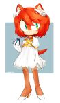  1girl dress elbow_gloves feather_hair_ornament feathers full_body furrification furry furry_female gem gloves green_eyes hair_ornament high_heels highres holding holding_gem lottei0 princess_elise_the_third red_hair solo sonic_(series) sonic_the_hedgehog_(2006) standing white_dress white_gloves 