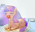  apple bodily_fluids cooking cutie_mark death equid equine female feral food friendship_is_magic gore hair half-closed_eyes hasbro horn horse mammal meat my_little_pony narrowed_eyes pizzle plate pony purple_hair solo sweat twilight_sparkle_(mlp) unicorn 