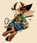  2021 absurd_res anthro antlers barefoot big_ears bottomwear brown_body brown_fur carpetwurm clothing conditional_dnp digitigrade feet fur hi_res horn jackalope lagomorph looking_at_viewer male mammal open_mouth pants signature smile whiskers 