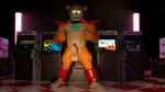  2021 3d_(artwork) abs animatronic anthro arcade_machine balls barazoku big_muscles big_penis bow_tie bracelet clothing darkviperbara digital_media_(artwork) ear_piercing ear_ring erection eyebrows facial_markings five_nights_at_freddy&#039;s five_nights_at_freddy&#039;s:_security_breach genitals glamrock_freddy_(fnaf) glowing glowing_eyes hat head_markings headgear headwear hi_res humanoid_genitalia humanoid_penis inside jewelry looking_at_viewer machine male mammal markings muscular muscular_anthro muscular_male nipples nude open_mouth open_smile pecs penis piercing quads robot scottgames shoulder_pads signature smile solo spiked_bracelet spikes standing teeth top_hat ursid video_games 