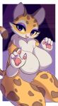  2022 4_fingers anthro big_breasts breasts clawroline claws digital_media_(artwork) felid female finger_claws fingers hi_res kirby_(series) leopard looking_at_viewer mammal neck_tuft nintendo open_mouth pantherine pawpads pinkcappachino purple_eyes solo thick_thighs tuft video_games yellow_sclera 