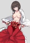  1girl absurdres blood breasts commentary guro highres intestines japanese_clothes knife miko original seppuku weapon 