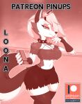  2022 absurd_res anthro bigdon1992 breasts canid canid_demon canind cellphone demon digital_media_(artwork) english_text female fur genitals hellhound helluva_boss hi_res holding_cellphone holding_object holding_phone loona_(helluva_boss) mammal multicolored_body multicolored_fur nude patreon phone solo text 
