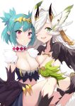  2girls absurdres animal_hands artist_request bangs blue_hair breasts brown_wings claws collar commission elil_(granblue_fantasy) eyebrows_visible_through_hair fangs feathered_wings feathers granblue_fantasy green_eyes green_wings hair_between_eyes hair_intakes harpy head_wings highres horns indie_virtual_youtuber lincoro long_hair looking_at_viewer medium_breasts monster_girl multiple_girls open_mouth parted_lips pointy_ears red_eyes second-party_source short_hair short_twintails twintails virtual_youtuber white_hair winged_arms wings 