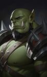  1boy absurdres bald bara beard closed_mouth colored_skin commentary facial_hair green_skin highres looking_at_viewer male_focus mature_male muscular muscular_male nat_vitchayed orc original pointy_ears solo thick_eyebrows tusks 