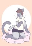  ambiguous_gender anthro big_butt blep blue_eyes bottomwear brown_hair butt cat-boots clothing digital_media_(artwork) domestic_cat felid feline felis fur grey_body grey_fur hair kneeling mammal pillow shirt shorts siamese solo solo_focus tongue tongue_out topwear valery_funika white_clothing white_shirt white_topwear wide_hips 