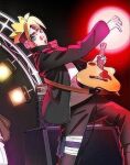  1boy artist_request bass_guitar blonde_hair blue_eyes concert electric_guitar english_commentary facial_mark guitar holding instrument looking_at_viewer lowres male_focus music naruto naruto_(series) official_art uzumaki_boruto 