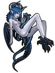  blue_eyes blue_hair blue_skin breasts claws horns monster_girl nude scales skull tail wings 