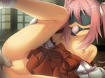  1boy 1girl ball_gag blindfold censored gag game_cg indoors japanese_clothes miko penis pussy sex 