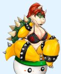  2016 anthro big_breasts bowser bra bracelet breasts chubby_anthro chubby_female claws clothing crossgender fangs female hair hand_on_face jewelry koopa_clown_car legband looking_at_viewer mario_bros nintendo one_eye_closed open_mouth shell shenzel sitting slightly_chubby solo spiked_bracelet spiked_legband spiked_shell spiked_tail spikes spikes_(anatomy) underwear video_games wink 
