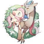  1_fang antlers beard chimera claws cutie_mark discord_(mlp) draconequus duo equid equine eyebrows eyelashes facial_hair female feral flower fluttershy_(mlp) friendship_is_magic green_eyes hair hasbro hi_res horn kura_(artist) male mammal my_little_pony pegasus pink_hair pink_tail plant tuft wings yellow_sclera 